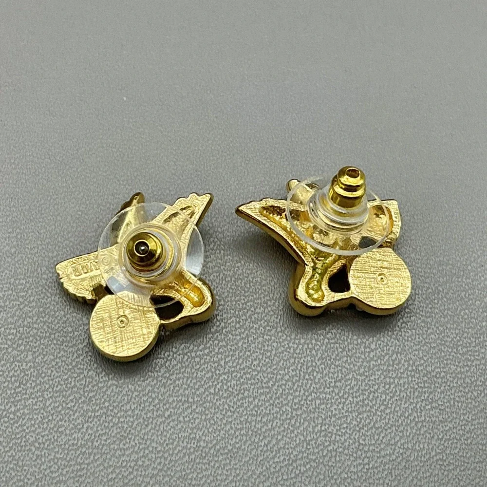Avon Earrings Womens Gold Tone Hummingbird Pink Porcelain Rose Studs 0.75 In